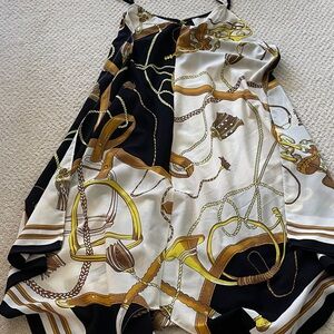 JB by Julie Brown Black Satin Dress with Gold & Yellow Equestrian Print